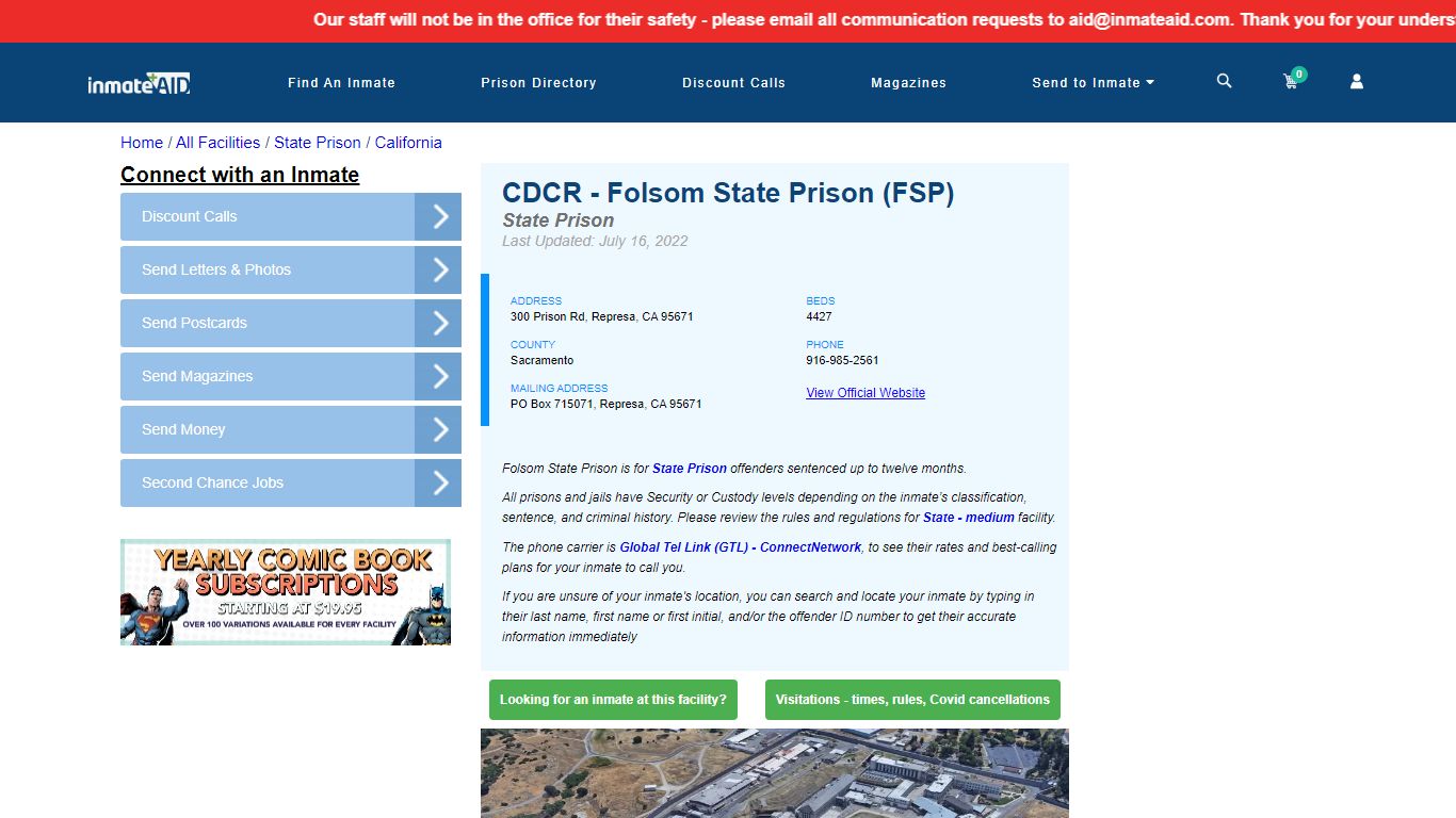 CDCR - Folsom State Prison (FSP) & Inmate Search - Represa, CA